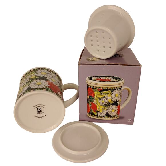 Daisies Hues and Brews Mug / Tea Infuser with Lid may be used as a coaster - Picture 3 of 7
